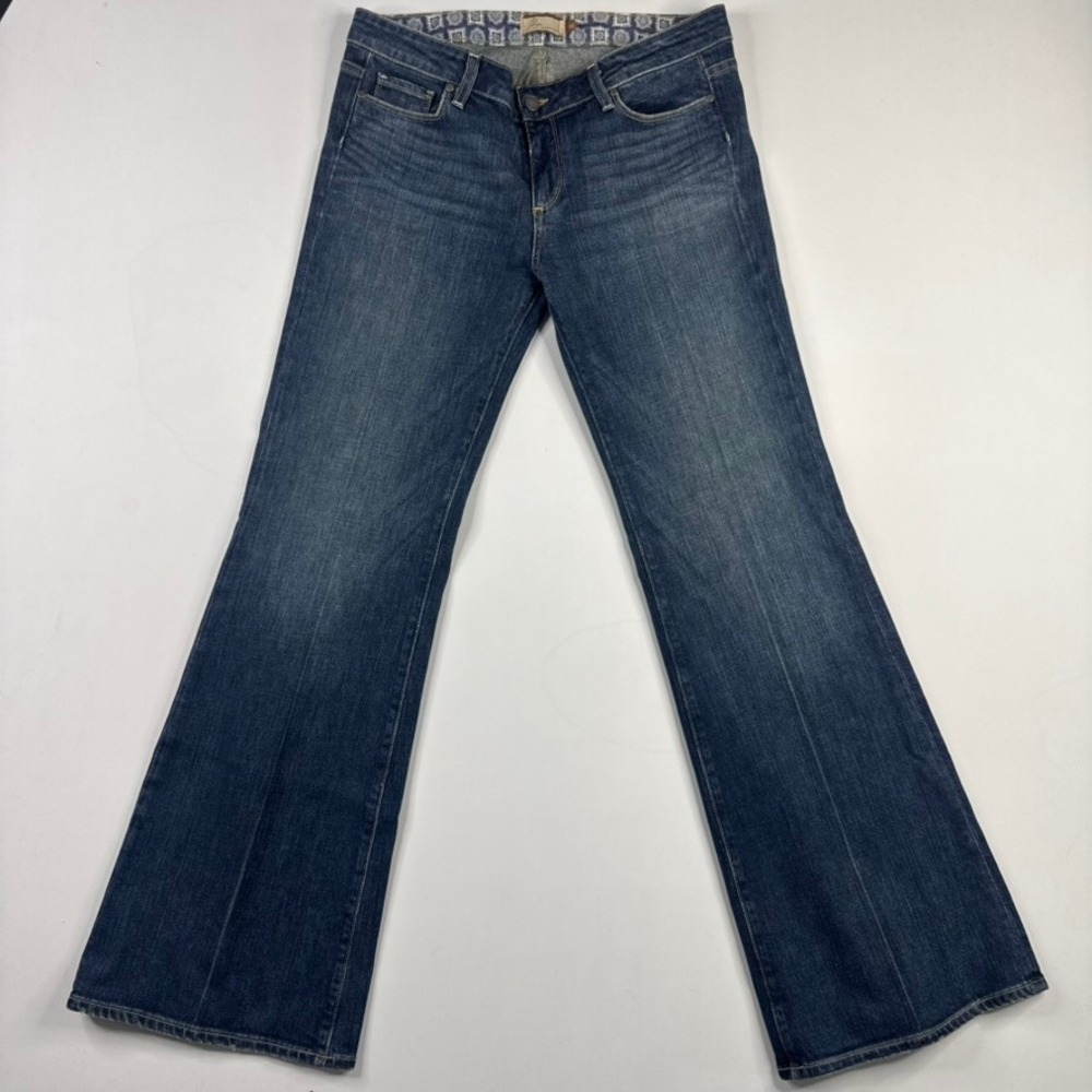 Paige Robertson Jeans Womens 32 Blue Flare Mid Rise Dark Wash Stretch USA Made